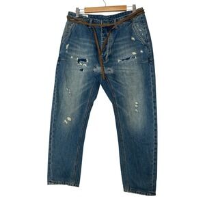 Man X One Teaspoon Jeans Men's Size 32‎ Blue Baggy Distressed Button Fly New